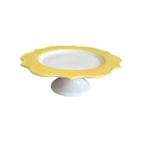 Prato de Bolo com Pé em Cerâmica Aurora Amarelo 32 cm