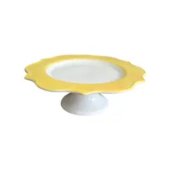 Prato de Bolo com Pé em Cerâmica Aurora Amarelo 32 cm