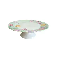 Prato de Bolo com Pé em Cerâmica Floral Miss Lily 32,5 cm