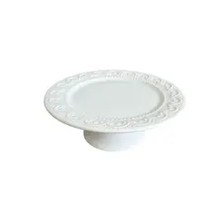 Porta Petit Four Bolo com Pé em Cerâmica P Princess Branco 20,5x7cm