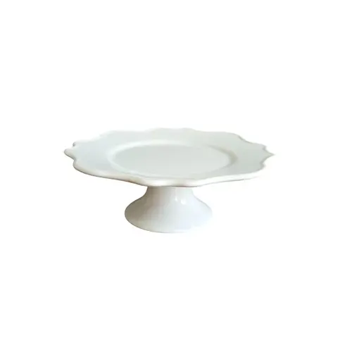 Porta Petit Four Bolo com Pé em Cerâmica Versailles Branco 22x8cm