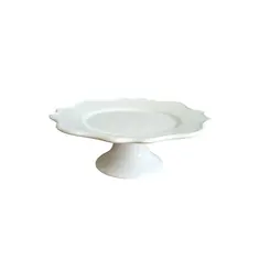 Porta Petit Four Bolo com Pé em Cerâmica Versailles Branco 22x8cm