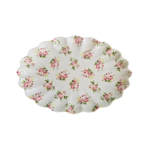 Travessa Pequena Relevado Branco Rosas Vó Dulce 31,5x22cm