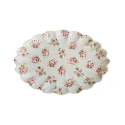 Travessa Pequena Relevado Branco Rosas Vó Dulce 31,5x22cm