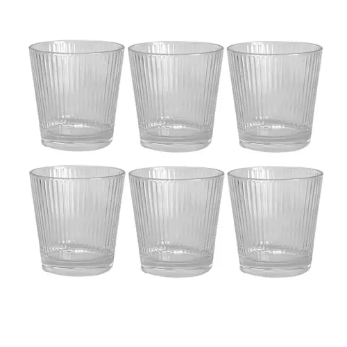 Jogo de 6 Copos Baixo Vidro Transparente Ripado Linnea 280ml