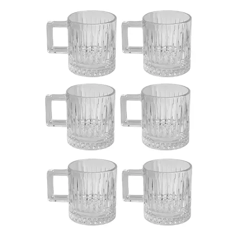 Jogo 6 Xícaras de Vidro Transparente Chá Café Prisma 180ml