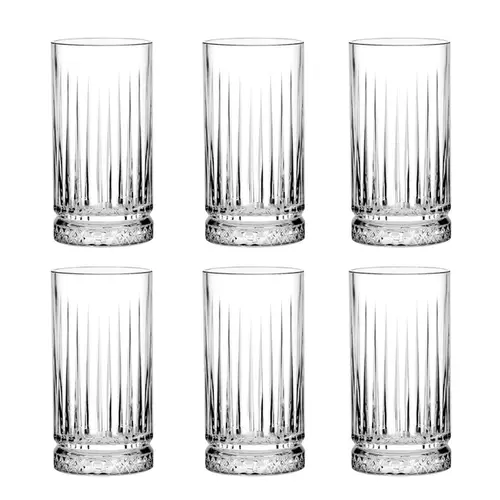 Jogo de 6 Copos Alto Vidro Transparente Bebida Prisma 280ml