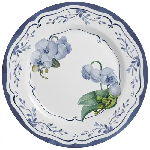 Prato de Bolo em Cerâmica Valência Floral Azul 34 cm
