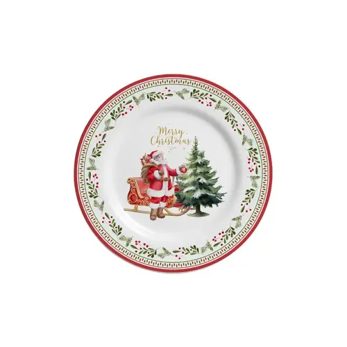 Prato Sobremesa em Cerâmica Merry Christmas Natal 20,5cm - 1 unid.