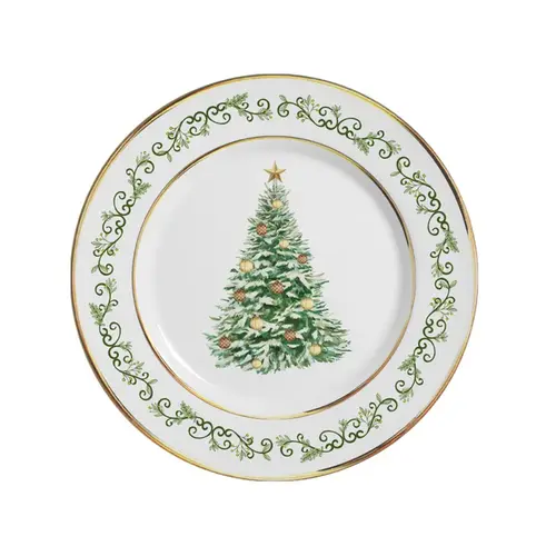 Prato Sobremesa Cerâmica Classic Christmas Filete Ouro 20,5cm - 1un.