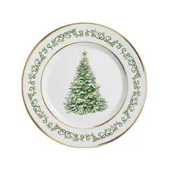 Prato Sobremesa Cerâmica Classic Christmas Filete Ouro 20,5cm - 1un.