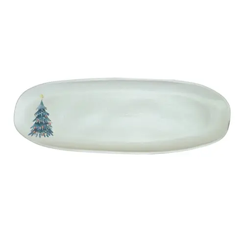 Travessa Oval Rasa em Cerâmica Orgânico Magia Glacial III 36x13cm