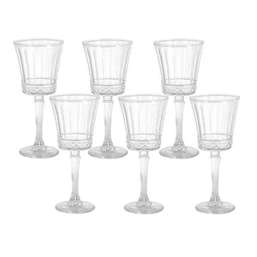 Jogo 6 Taças de Vidro Alto Transparente Elegance Prisma 270ml