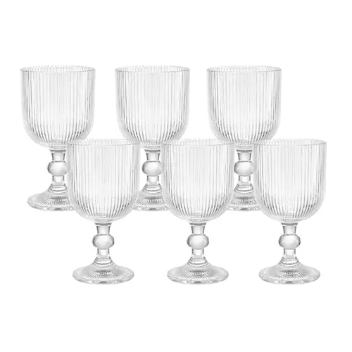 Conjunto 6 Taças De Vidro Transparente Ripado Linhare 370ml