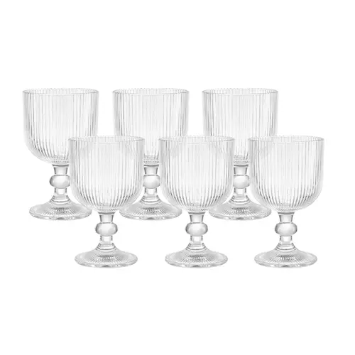 Conjunto 6 Taças De Vidro Transparente Ripado Linhare 250ml