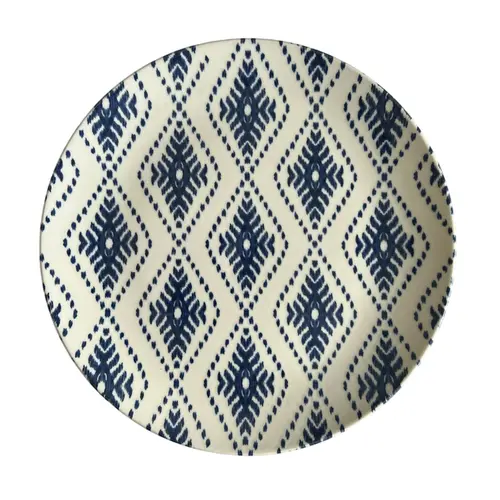 Prato Raso em Cerâmica Coup Tecido Ikat Azul 28 cm - 1 unid.