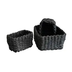 Jogo Cestos Organizadores Fibra Sintética Retangular Preto 3pcs