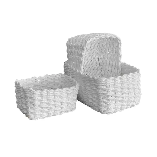 Kit 3 Cestos Organizadores Fibra Sintética Retangular Branco