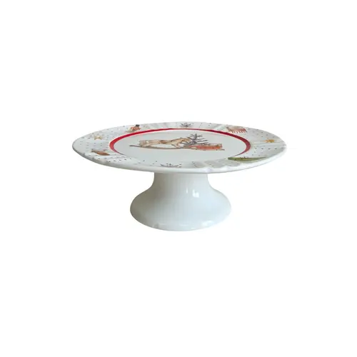 Prato de Bolo com Pé em Cerâmica Christimas Gifts M 27,5cm