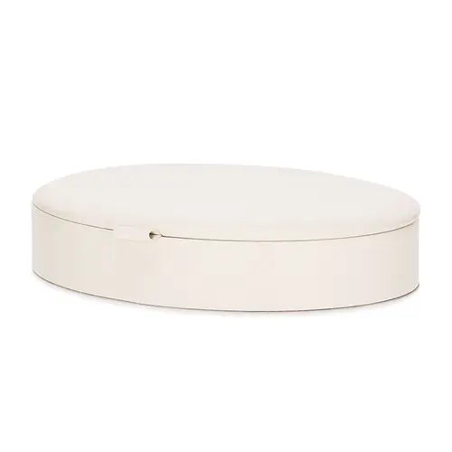 Caixa Decorativa Oval em MDF Revestida em PU Off White 28X22 cm