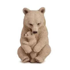 Escultura Decorativa Ursa com Filhote em Poliresina Marrom 28cm