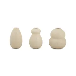 Kit Mini Vasos Orgânicos em Cerâmica Off White Macchia 3 Peças