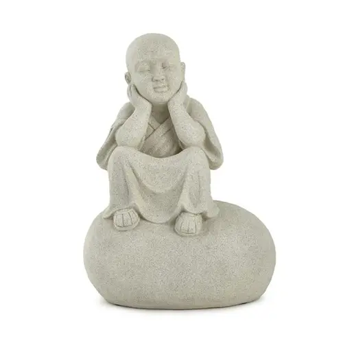 Escultura Decorativa de Buda em Poliresina Cinza Claro Mineral 34 cm