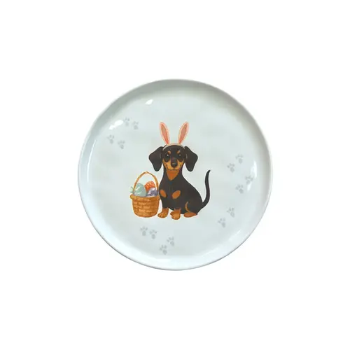 Prato Sobremesa em Cerâmica Bio Doguinhos II Dachshund Páscoa 21,5cm - 1 Unid.