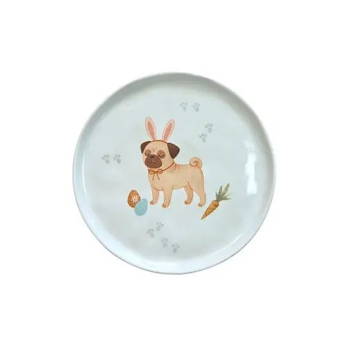 Prato Sobremesa em Cerâmica Bio Doguinhos IV Pug Páscoa 21,5cm - 1 Unid.