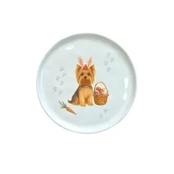 Prato Sobremesa em Cerâmica Bio Doguinhos VI Yorkshire Páscoa 21,5cm - 1 Unid.