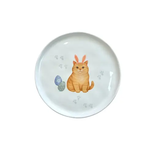 Prato Sobremesa em Cerâmica Bio Gatinhos VI Laranja Páscoa 21,5cm - 1 Unid.