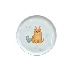 Prato Sobremesa em Cerâmica Bio Gatinhos VI Laranja Páscoa 21,5cm - 1 Unid.