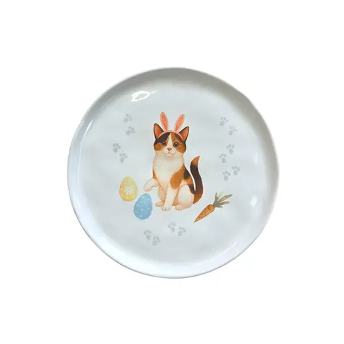 Prato Sobremesa em Cerâmica Bio Gatinhos III Tricolor Páscoa 21,5cm - 1 Unid.