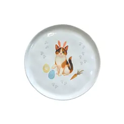 Prato Sobremesa em Cerâmica Bio Gatinhos III Tricolor Páscoa 21,5cm - 1 Unid.