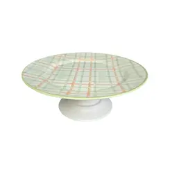 Prato de Bolo Com Pé em Cerâmica Betânia Xadrez 34 cm
