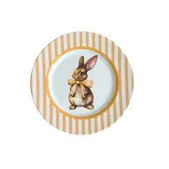 Prato Sobremesa em Cerâmica Laços de Páscoa Amarelo 20,5 cm - 1 Unid.