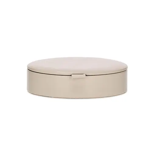 Caixa Decorativa Oval em MDF Revestida em PU Cinza Claro 21x15,5 cm