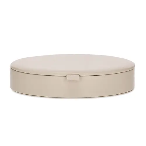 Caixa Decorativa Oval em MDF Revestida em PU Cinza Claro 28x22 cm