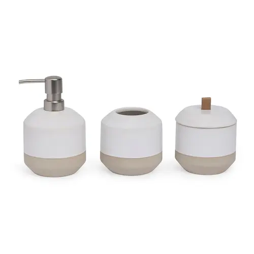 Kit para Banheiro em Cerâmica Branco e Bege Épure 3 Peças