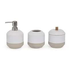 Kit para Banheiro em Cerâmica Branco e Bege Épure 3 Peças