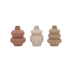 Kit Mini Vasos em Cerâmica Bege Terracota e Off White Solare 3 Peças