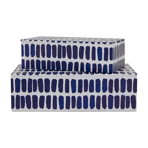 Kit 2 Caixas Decorativas em MDF e Canvas Geométrico Azura Azul e Branco