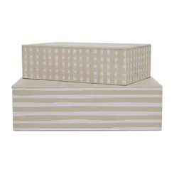 Kit 2 Caixas Decorativas em MDF e Canvas Xadrez Listra Lino Branco e Bege