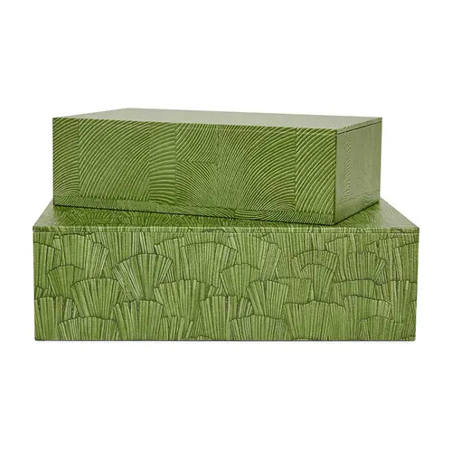 Kit 2 Caixas Decorativas em MDF e Canvas Folhagem Verde Viridi