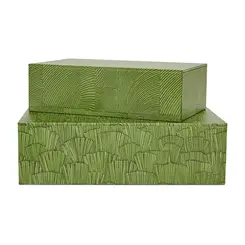 Kit 2 Caixas Decorativas em MDF e Canvas Folhagem Verde Viridi