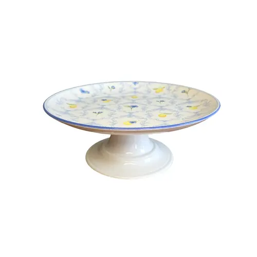 Prato de Bolo Com Pé em Cerâmica Limão Sicília M 29cm