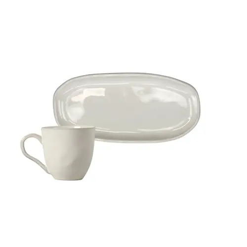 Xícara de Café e Pires Oval Cerâmica Stoneware Bio Glam White 65ml - 1 Unid.