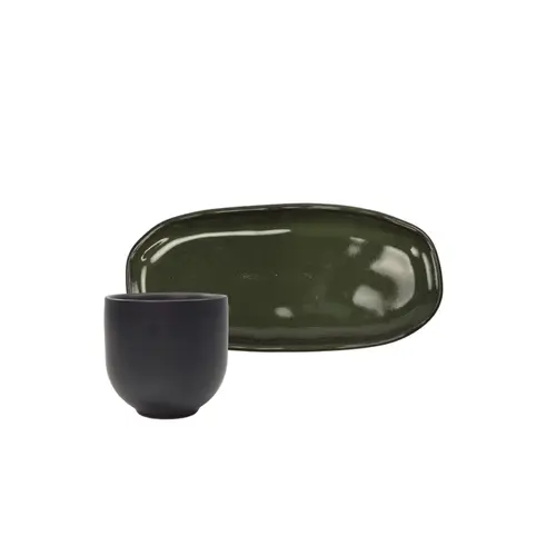 Copo de Café e Pires Oval Cerâmica Stoneware Bio Deep Forest 97ml - 1 Unid.