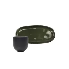 Copo de Café e Pires Oval Cerâmica Stoneware Bio Deep Forest 97ml - 1 Unid.