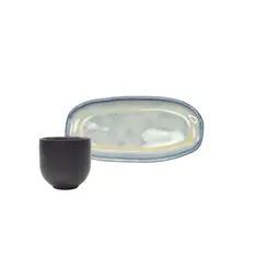 Copo de Café e Pires Oval Cerâmica Stoneware Bio Glacier 97ml - 1 Unid.